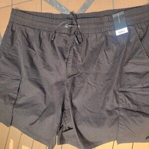 New No Boundaries Utility Shorts Cargo Black Pull On Tie Elastic Waist 3X Beach